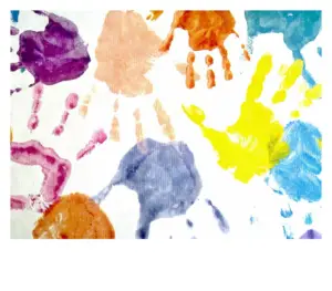 Counselling Services in Newton Abbot for everyone. Image of many multi-coloured handprints representing inclusivity